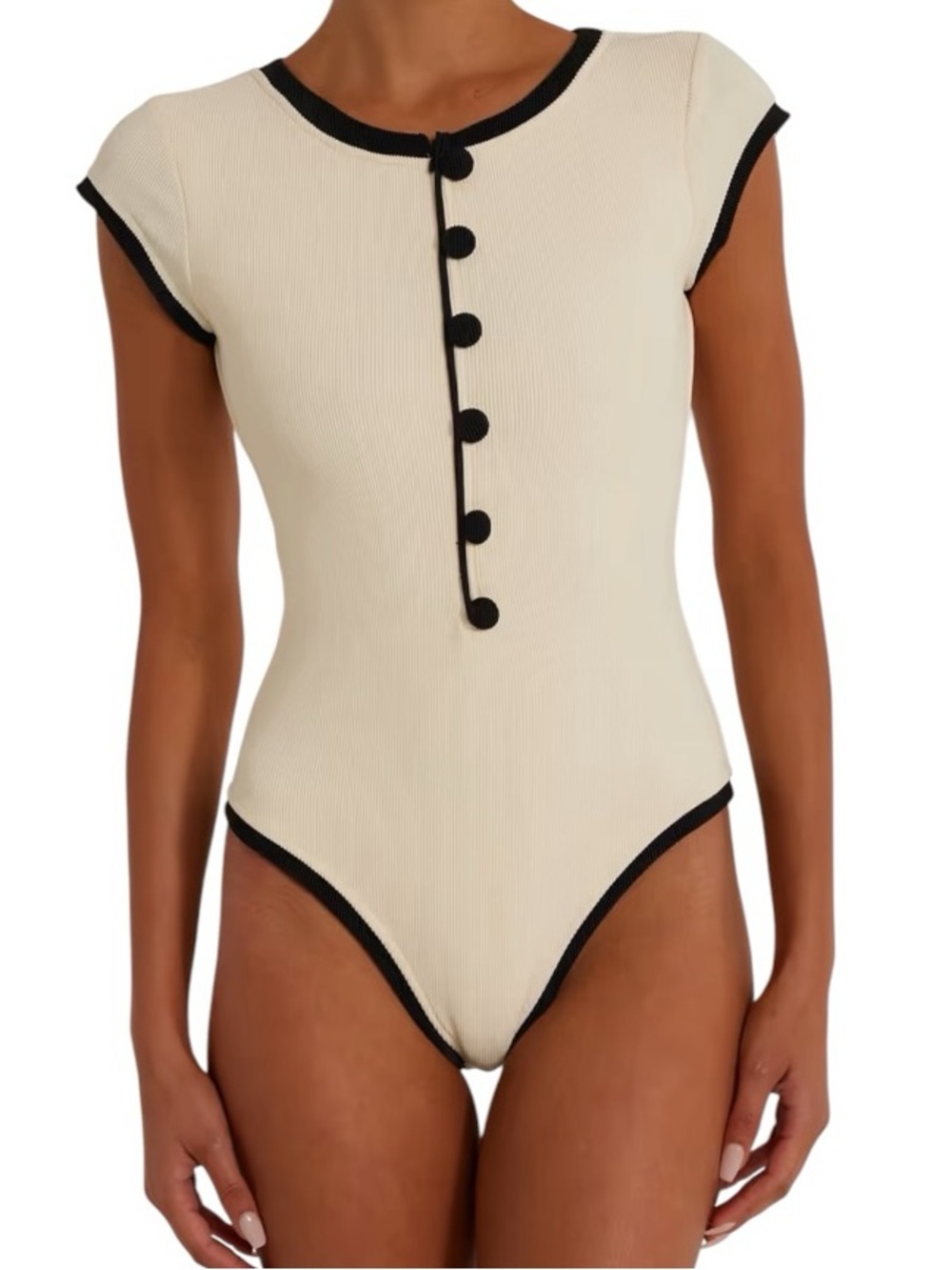 SAME The Grace One Piece Swimsuit Ribbed Cream Black Large $358 NWT Resortwear